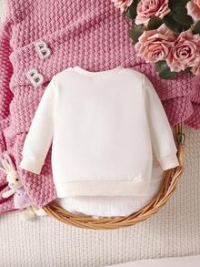 Baby Girls' Embroidered Long Sleeve Sweatshirt, Spring And Autumn - Beige - View 2
