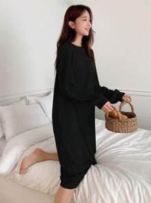 DAZY Women's Long Sleeve Patchwork Homewear Dress - Black - View 4