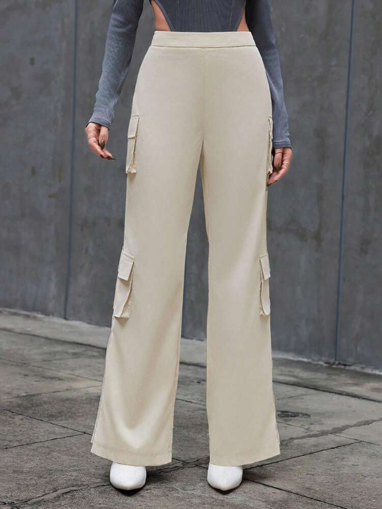 Ladies' Solid Color Cargo Style Long Pants