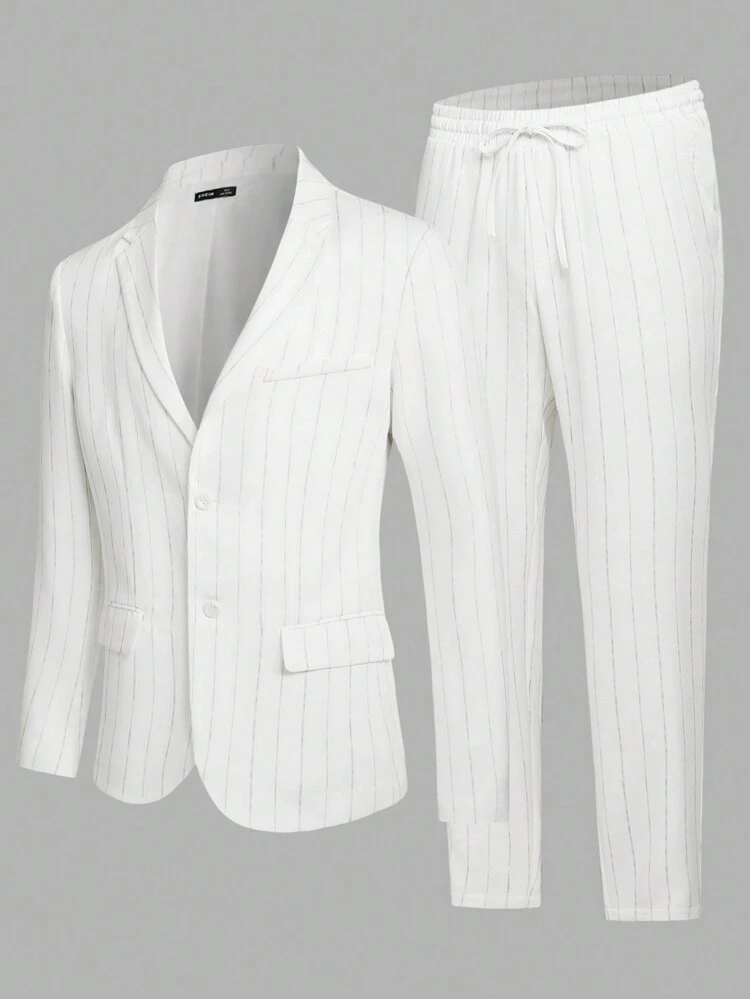 Men's Notched Lapel Striped Long Sleeve Suit Jacket And Pants Set