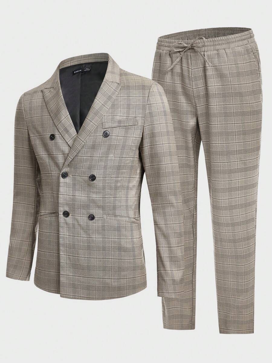 Manfinity VCAY Men's Checkered Double Breasted Suit With Pants - Multicolor - View 1