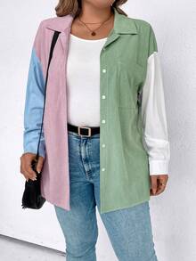 SHEIN LUNE 寬鬆拼色落肩休閒夾克,大尺碼 - 彩色 - 查看 5