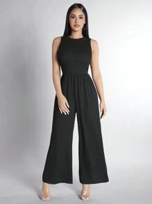 SHEIN PETITE Sleeveless Wide Leg Jumpsuit - Black - View 6