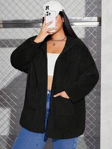 SHEIN EZwear Kích thước lớn áo có mũ Sang trọng Áo khoác Với Đã vá - màu đen - Xem 2