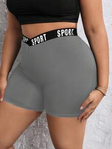 SHEIN SXY Kích thước lớn Của phụ nữ Lá thư Dệt hoa Xà cạp Với Đàn hồi Ban nhạc - Màu xám đen - Xem 5