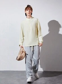 Teenage Boys' Stand Collar Button Front Long Sleeve Casual Shirt - White - View 4