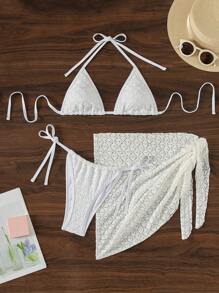 SHEIN Swim Ensemble de bikini unicolore pour femmes, été plage