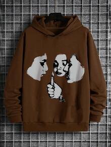 Street Style Men's Portrait Graphic Print Long Sleeve Hoodie Sweatshirt | Fashion - Brown - View 3