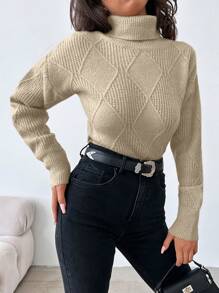 EURMUSE Turtleneck Drop Shoulder Sweater - Beige - View 3