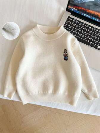 Young Boy New Autumn & Winter Thickened Embroidered Teddy Bear Sweater