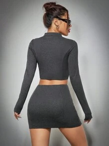 SHEIN EZwear Zipper Front T-shirt And Skirt Set