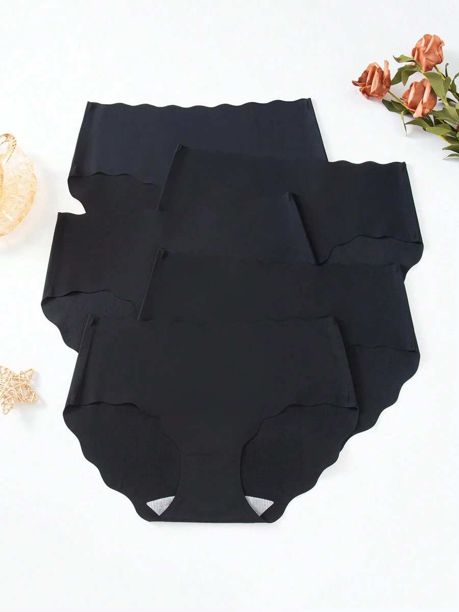 SHEIN 5 Peças Guarnição De Vieira Sólido Guarnição De Vieira Calcinha - Preto - Visão 1