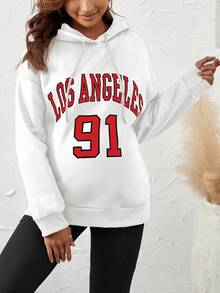 SHEIN Maternity Letter Printed Drawstring Sweatshirt - White - View 3