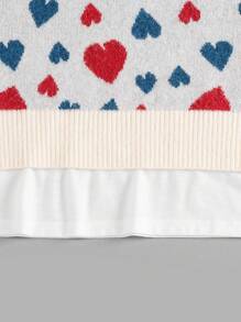 SHEIN EZwear Women's Plus Size Heart Pattern Round Neck Drop Shoulder Sweater/Valentine's Day - Multicolor - View 4