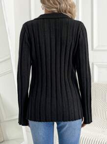 SHEIN Pregnant Women's Solid Color Ribbed Knitted Sweater With Slits For Maternity, For Winter - Black - View 2