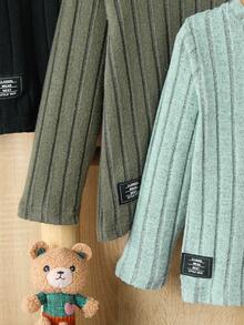 SHEIN 3入組幼兒男童簡約舒適經典休閒基礎款長袖t恤組,適用於秋冬季節 - 彩色 - 查看 3