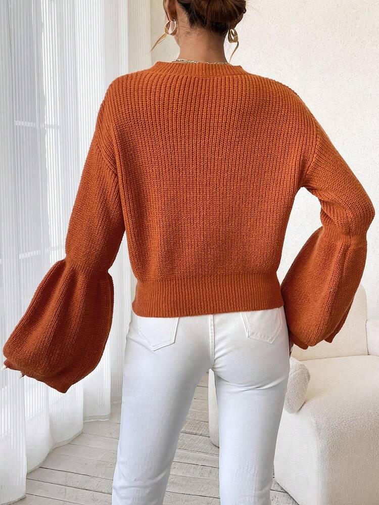 Women's Solid Color Flounce Sleeve Knit Pullover Fall Winter Sweater