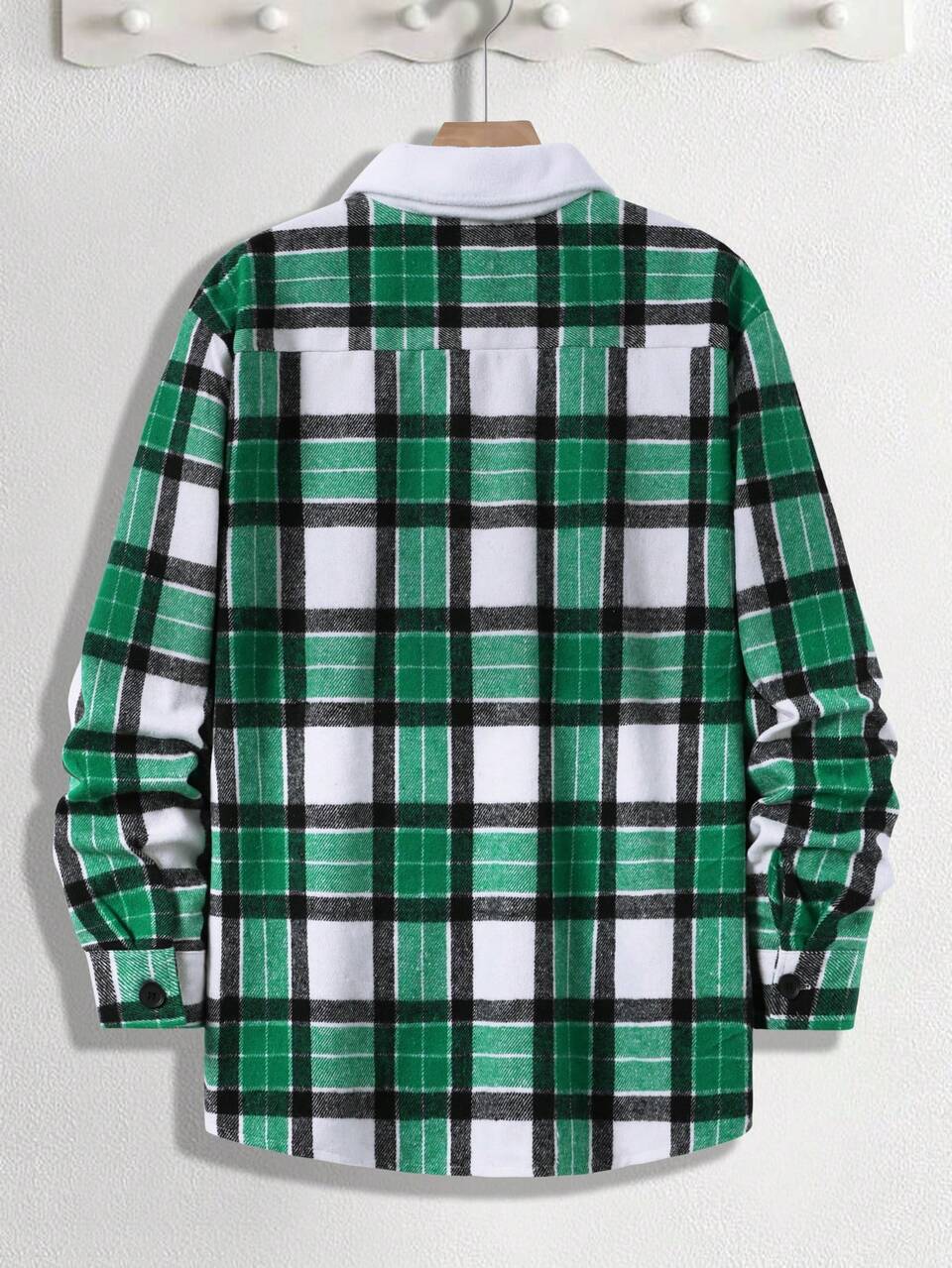 Men's Plus Size Grid Pattern Shacket With Flap Pockets