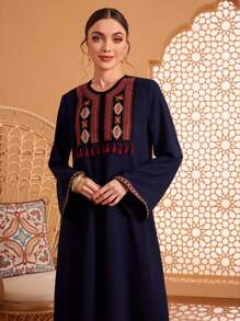 Al Najma 女士幾何圖案波浪袖連衣裙 - 藏蓝色 - 查看 6