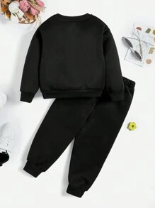 Toddler Girls' Casual Round Neck Pullover Sweater 2pcs/Set Suitable For Autumn And Winter - Black - View 2