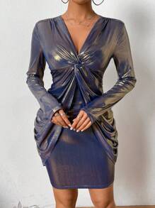 Chiquease Ladies' Plain Twisted Knot Detail Dress - Gold - View 3