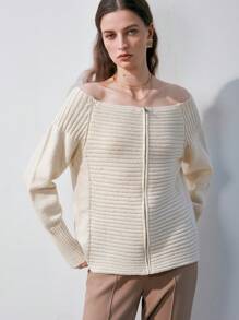 Anewsta Women's Off-Shoulder Zipper Front Cardigan Sweater Fall Cloth For Women - Apricot - View 6