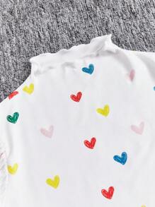 SHEIN 青少年女孩两件套针织心形图案立领修身羊腿袖上衣和编织灯芯绒喇叭裤 - 彩色 - 查看 4