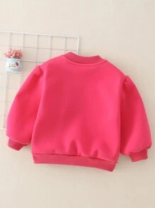 冬季新款可愛刺繡羊毛運動衫,適合幼兒女孩 - 粉色 - 查看 2