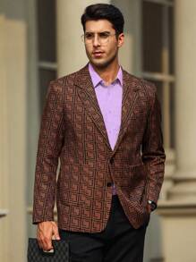 Manfinity Mode Men's Slim Fit All Over Print Suit Jacket - Brown - View 8