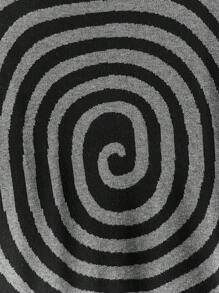 ROMWE Hippie 女士下垂肩毛衣,漩渦圖案和色塊設計 - 黑色 - 查看 4