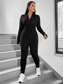 SHEIN EZwear Combinaison Moulante Unie De Grande Taille Pour Femmes - Noir - Voir 5