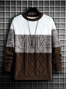 Manfinity Nam Khối màu Tay áo dài Áo len - Cà phê nâu - Xem 1