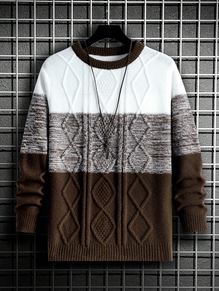 Manfinity Nam Khối màu Tay áo dài Áo len - Cà phê nâu - Xem 1