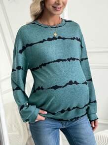 SHEIN Maternity Floral Drop Shoulder Sweatshirt, For Winter - Green - View 7