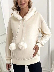 SHEIN 带球装饰的孕妇连帽衫，适合冬季