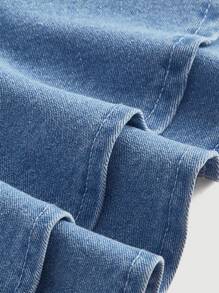 SHEIN MOD Women's One Shoulder Denim Blouse With Ruffled Sleeves - Light Wash - View 3