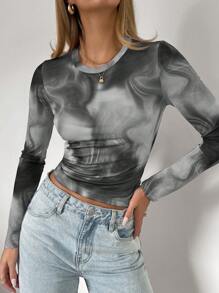 Siren Gaze Ladies' Tie Dye Slim Fit T-Shirt Winter Casual Spring - Grey - View 1