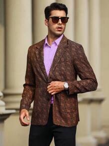 Manfinity Mode Men's Slim Fit All Over Print Suit Jacket - Brown - View 1
