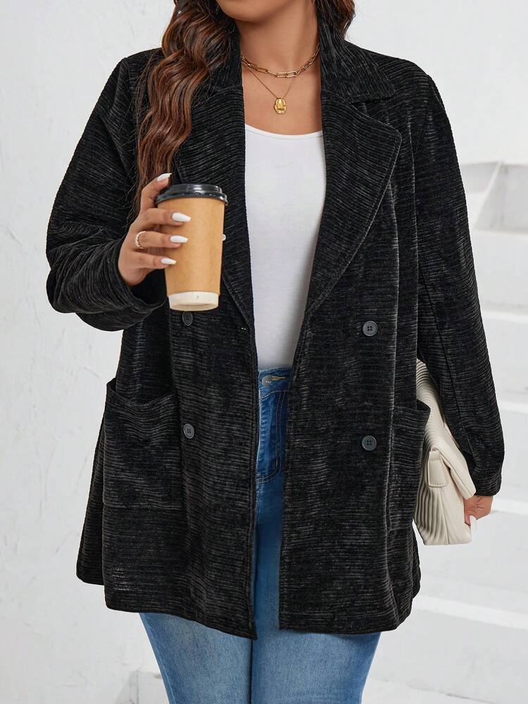 Women's Plus Size Notched Collar Double-breasted Suit Jacket