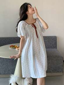 DAZY Độ tương phản màu Cắt tỉa Nút phía trước Váy ngủ - trắng - Xem 4