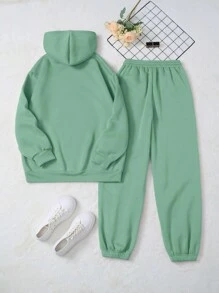 INAWLY 落肩抽繩連帽衫與運動褲套裝