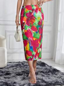 SHEIN Privé 女性的扎染分擔邊裙子 - 彩色 - 查看 5