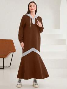 Mulvari Của phụ nữ Dây kéo nửa Đàm áo cánh có mũ Với Khối màu Và Chi tiết dây kéo - màu nâu - Xem 5