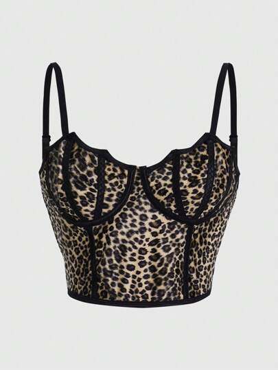 Grunge Punk Top de tirantes con estampado de leopardo para mujer, escuela