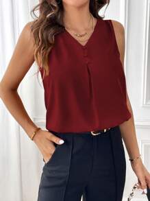 SHEIN Essnce 女士純色褶皺無袖襯衫