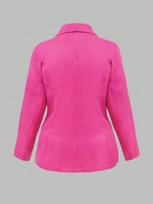 Celure Plus Size Blazer With Shawl Collar, Tie Belt Waist - Hot Pink - View 2