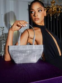 SHEIN SXY Ladies' Rhinestone-like Handbag & Shoulder Bag - Silver - View 9
