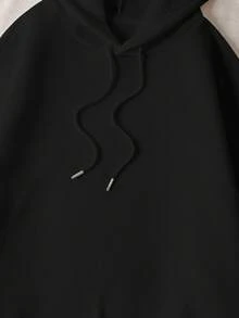 SHEIN EZwear 女款标语印花保暖内衬连帽衫 - 黑色 - 查看 3