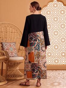 Al Najma Váy tay chuông in hoa tháng Ramadan cho nữ - màu đen - Xem 2