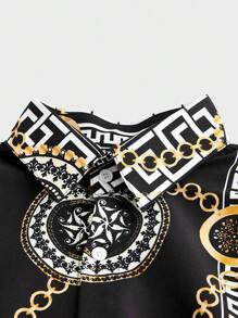 Manfinity AFTRDRK Men's Chain Printed Shirt , Long Sleeve Button Up Rave Shirt Colorful Gold Party, Fall